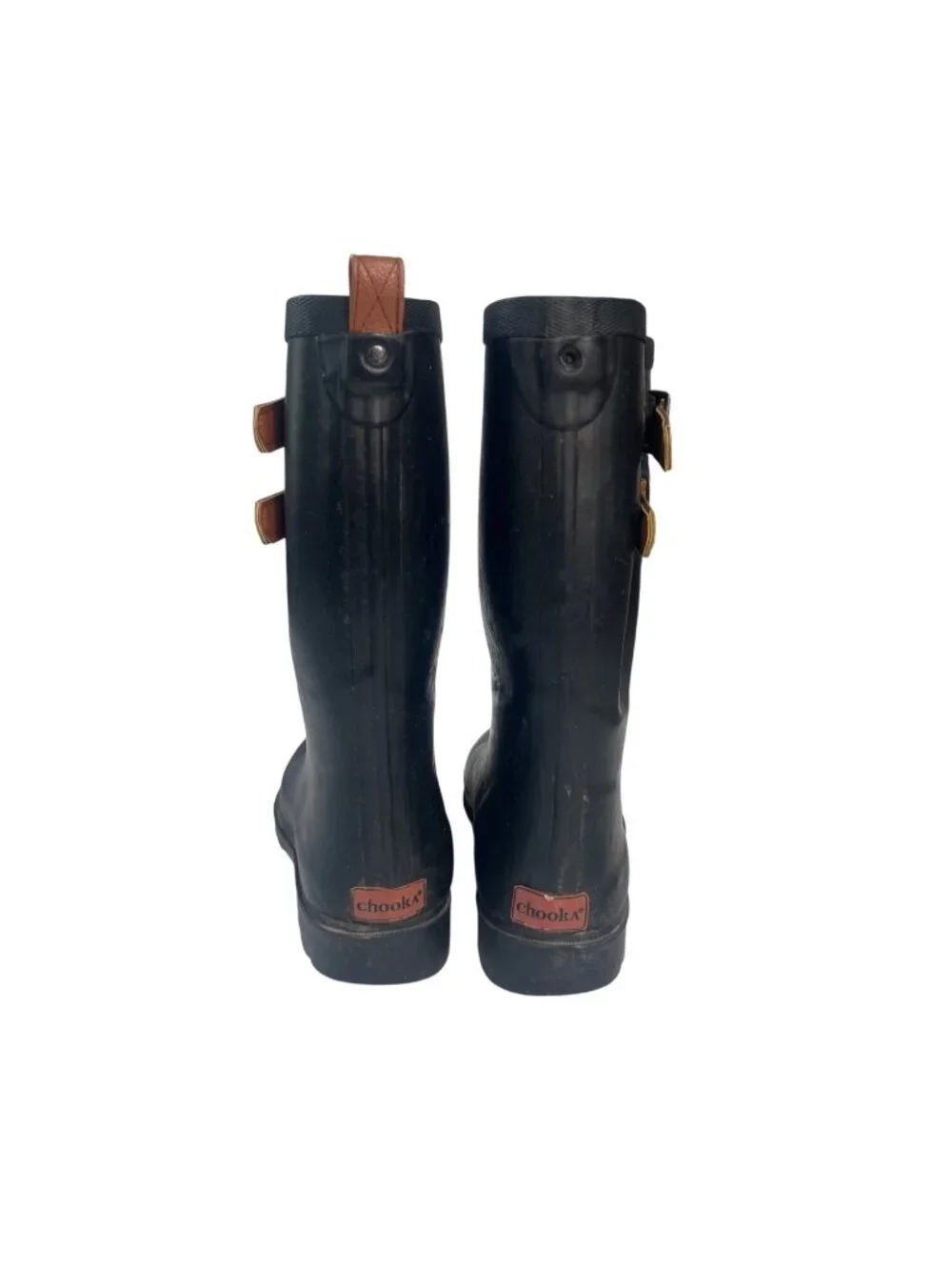 Chooka Womens Rubber Rain Boots Dual Adjustable Straps US Size 9 Black